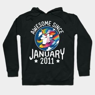 Unicorn Surfing Awesome Since January 2011 Happy Birthday 10 Years Old To Me Dad Mom Son Daughter Hoodie